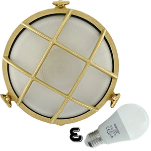Brootzo Rota 12W LED Brass Bulkhead Round Outdoor Waterproof lamp Light Nautical Marine Wall lamp Industrial Vintage Light E27